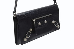 極美品 BALENCIAGA バレンシアガ ジャイアントコンチネンタル 長財布 ハンドバッグ ブラック シルバー金具 中古 4b005859