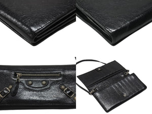 極美品 BALENCIAGA バレンシアガ ジャイアントコンチネンタル 長財布 ハンドバッグ ブラック シルバー金具 中古 4b005859