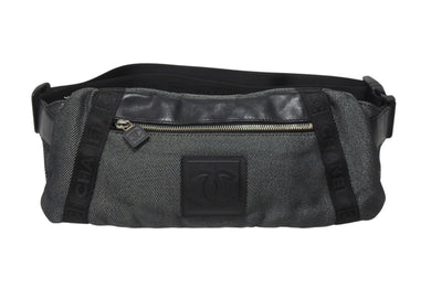 CHANEL シャネル スポーツライン ココマーク ウエストバッグ 10番台 ボディバッグ ブラック レザー ロゴ ジャガード シルバー金具 美品 中古 4b005860