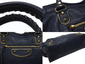 BALENCIAGA バレンシアガ クラシック メタリック エッジ シティ 2WAY ショルダーバッグ 390154 ネイビー ゴールド金具 美品 中古 4b005865