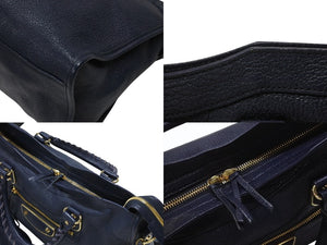BALENCIAGA バレンシアガ クラシック メタリック エッジ シティ 2WAY ショルダーバッグ 390154 ネイビー ゴールド金具 美品 中古 4b005865