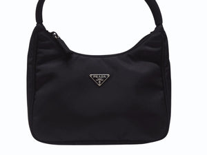 極美品 PRADA プラダ ホーボー ワンショルダーバッグ MV515 トライアングルロゴ 三角ロゴプレート ナイロン ブラック 中古 4b005866