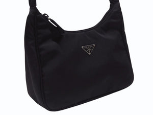 極美品 PRADA プラダ ホーボー ワンショルダーバッグ MV515 トライアングルロゴ 三角ロゴプレート ナイロン ブラック 中古 4b005866