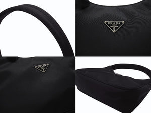 極美品 PRADA プラダ ホーボー ワンショルダーバッグ MV515 トライアングルロゴ 三角ロゴプレート ナイロン ブラック 中古 4b005866