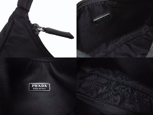 極美品 PRADA プラダ ホーボー ワンショルダーバッグ MV515 トライアングルロゴ 三角ロゴプレート ナイロン ブラック 中古 4b005866
