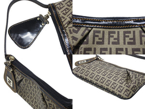 極美品 FENDI フェンディ ズッキーノ柄 ワンショルダーバッグ 8BR566 ハンドバッグ ベージュ ブラウン キャンバス レザー ゴールド金具 中古 4b005868