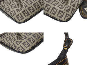極美品 FENDI フェンディ ズッキーノ柄 ワンショルダーバッグ 8BR566 ハンドバッグ ベージュ ブラウン キャンバス レザー ゴールド金具 中古 4b005868