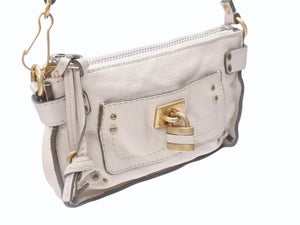 Chloe クロエ ミニ パディントン ポーチ ショルダーバッグ フランス製 レザー ベージュ ゴールド金具 美品 中古 4b005869