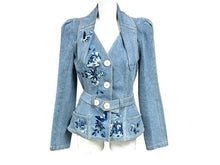 Load image into Gallery viewer, CHRISTIAN DIOR BOUTIQUE クリスチャンディオール フローラル バタフライ 刺繍 ジャケット 5A12022240 デニム ブルー サイズ36 美品 中古 4b005872