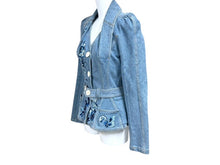 Load image into Gallery viewer, CHRISTIAN DIOR BOUTIQUE クリスチャンディオール フローラル バタフライ 刺繍 ジャケット 5A12022240 デニム ブルー サイズ36 美品 中古 4b005872