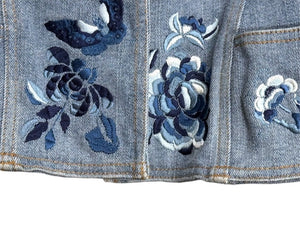 CHRISTIAN DIOR BOUTIQUE クリスチャンディオール フローラル バタフライ 刺繍 ジャケット 5A12022240 デニム ブルー サイズ36 美品 中古 4b005872