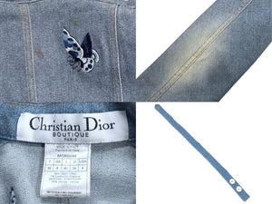 CHRISTIAN DIOR BOUTIQUE クリスチャンディオール フローラル バタフライ 刺繍 ジャケット 5A12022240 デニム ブルー サイズ36 美品 中古 4b005872
