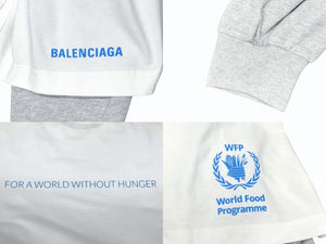 極美品 BALENCIAGA バレンシアガ Food Holiday Two Piece Long Sleeved Shirt プリントロゴレイヤード長袖Tシャツ 698089 TMVL2 ホワイト サイズ3 中古 4b005873