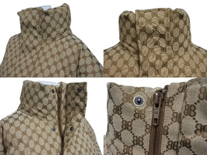 極美品 BALENCIAGA × GUCCI バレンシアガ グッチ 22AW ハッカー プロジェクト BB柄 パファー ダウンジャケット YZERR私物 ベージュ サイズ46 681885 中古 4b005880
