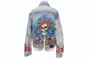 極美品 AMIRI アミリ GRATEFUL DEAD skull rose スカルデザインペイントデニムジャケット YZERR着用 ブルー マルチカラー サイズM 中古 4b005884