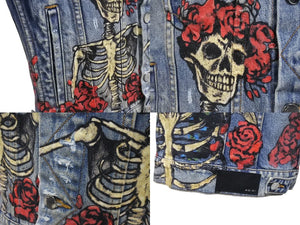 極美品 AMIRI アミリ GRATEFUL DEAD skull rose スカルデザインペイントデニムジャケット YZERR着用 ブルー マルチカラー サイズM 中古 4b005884