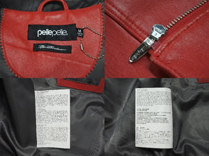 極美品 pellepelle ペレペレ ENCRUSTED VARSITY PLUSH レザージャケット YZERR私物 322-37462 サイズM レッド ラインストーン 中古 4b005893 