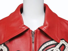 画像をギャラリービューアに読み込む, 極美品 pellepelle ペレペレ ENCRUSTED VARSITY PLUSH レザージャケット YZERR私物 322-37462 サイズM レッド ラインストーン 中古 4b005893 