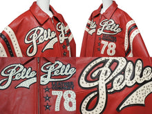 画像をギャラリービューアに読み込む, 極美品 pellepelle ペレペレ ENCRUSTED VARSITY PLUSH レザージャケット YZERR私物 322-37462 サイズM レッド ラインストーン 中古 4b005893 