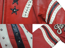 画像をギャラリービューアに読み込む, 極美品 pellepelle ペレペレ ENCRUSTED VARSITY PLUSH レザージャケット YZERR私物 322-37462 サイズM レッド ラインストーン 中古 4b005893 