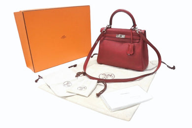 新品同様 HERMES エルメス ケリー25 2WAY ショルダーバッグ X刻印 ヴォースイフト ルージュグレナシルバー金具 中古 4b005898