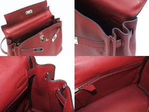 新品同様 HERMES エルメス ケリー25 2WAY ショルダーバッグ X刻印 ヴォースイフト ルージュグレナシルバー金具 中古 4b005898