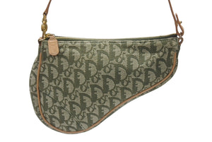極美品 Christian Dior クリスチャンディオール サドルポーチ ガリアーノ期 ヴィンテージ トロッター柄 カーキ 中古 4b005899 