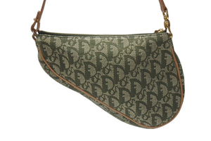 極美品 Christian Dior クリスチャンディオール サドルポーチ ガリアーノ期 ヴィンテージ トロッター柄 カーキ 中古 4b005899 
