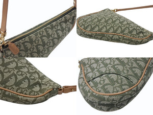 極美品 Christian Dior クリスチャンディオール サドルポーチ ガリアーノ期 ヴィンテージ トロッター柄 カーキ 中古 4b005899 