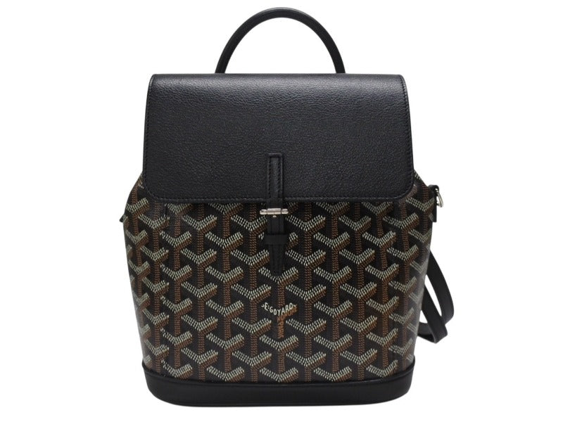 極美品 GOYARD ゴヤール ミニリュック 3WAY アルパンミニ ヘリンボーン柄 ブラック ブラウン シルバー金具 中古 4b005903 