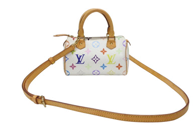 LOUIS VUITTON ルイヴィトン モノグラム マルチカラー ミニスピーディ ハンドバッグ M92645 PVC ヌメ革 ホワイト 村上隆 美品 中古 4b005906
