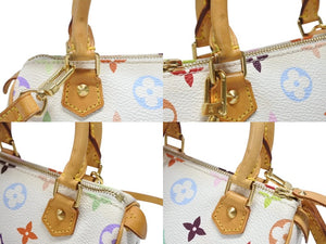 LOUIS VUITTON ルイヴィトン モノグラム マルチカラー ミニスピーディ ハンドバッグ M92645 PVC ヌメ革 ホワイト 村上隆 美品 中古 4b005906