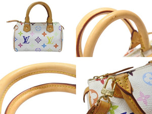 LOUIS VUITTON ルイヴィトン モノグラム マルチカラー ミニスピーディ ハンドバッグ M92645 PVC ヌメ革 ホワイト 村上隆 美品 中古 4b005906