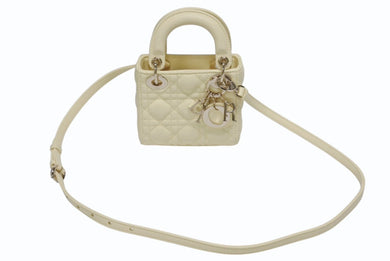 極美品 CHRISTIAN DIOR クリスチャンディオール Lady Dior マイクロ レディディオール カナージュ 2WAYハンドバッグ レザー イエロー 中古 4b005909