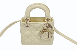 極美品 CHRISTIAN DIOR クリスチャンディオール Lady Dior マイクロ レディディオール カナージュ 2WAYハンドバッグ レザー イエロー 中古 4b005909