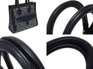Christian Dior クリスチャンディオール トロッター ハンドバッグ キャンバス レザー ネイビー ゴールド金具 美品 中古 4b005910