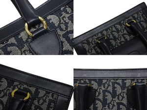 Christian Dior クリスチャンディオール トロッター ハンドバッグ キャンバス レザー ネイビー ゴールド金具 美品 中古 4b005910