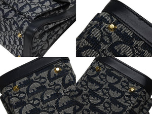 Christian Dior クリスチャンディオール トロッター ハンドバッグ キャンバス レザー ネイビー ゴールド金具 美品 中古 4b005910