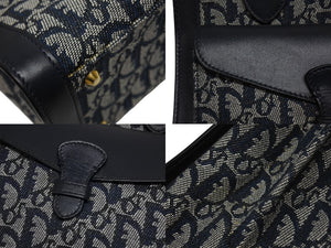 Christian Dior クリスチャンディオール トロッター ハンドバッグ キャンバス レザー ネイビー ゴールド金具 美品 中古 4b005910