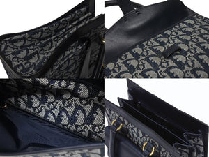 Christian Dior クリスチャンディオール トロッター ハンドバッグ キャンバス レザー ネイビー ゴールド金具 美品 中古 4b005910
