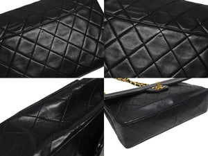 CHANEL シャネル マトラッセ25 Sフラップ Wチェーンショルダーバッグ 1番台 ココマーク ラムスキン ブラック ポーチ付き 美品 中古 4b005914