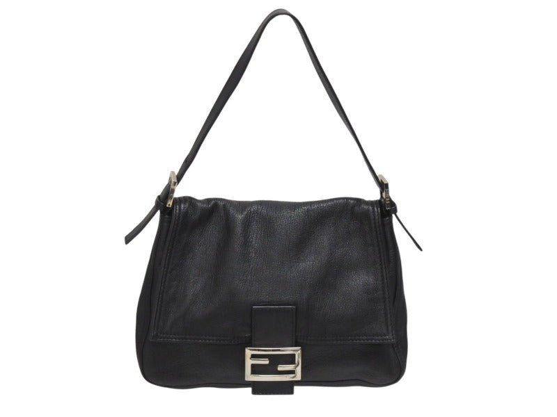 極美品 FENDI フェンディ ワンショルダーバッグ ズッカロゴ マンマバケット ラムスキン ブラック シルバー金具 中古 4b005917