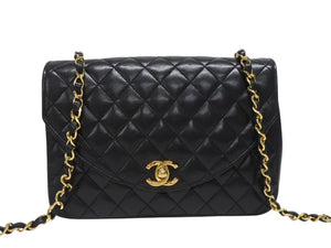 極美品 CHANEL シャネル ハーフムーン マトラッセ22 Sフラップ Sチェーンショルダーバッグ 0番台 ラムスキン ココマーク ブラック 中古 4b005919