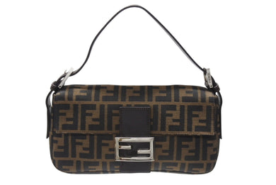 極美品 FENDI フェンディ マンマバケット ワンショルダーバッグ 26424 ズッカ柄 キャンバス レザー ブラウン シルバー金具 中古 4b005921