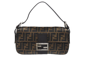 極美品 FENDI フェンディ マンマバケット ワンショルダーバッグ 26424 ズッカ柄 キャンバス レザー ブラウン シルバー金具 中古 4b005921