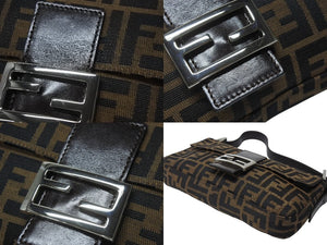 極美品 FENDI フェンディ マンマバケット ワンショルダーバッグ 26424 ズッカ柄 キャンバス レザー ブラウン シルバー金具 中古 4b005921