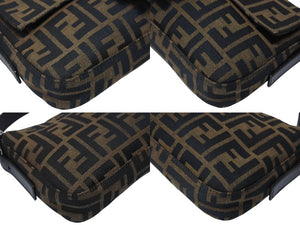 極美品 FENDI フェンディ マンマバケット ワンショルダーバッグ 26424 ズッカ柄 キャンバス レザー ブラウン シルバー金具 中古 4b005921