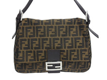 Load image into Gallery viewer, FENDI フェンディ マンマバケット ショルダーバッグ ズッカ柄 コットンキャンバス レザー ブラウン シルバー金具 美品 中古 4b005923