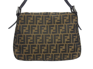 FENDI フェンディ マンマバケット ショルダーバッグ ズッカ柄 コットンキャンバス レザー ブラウン シルバー金具 美品 中古 4b005923