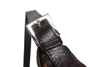 FENDI フェンディ マンマバケット ショルダーバッグ ズッカ柄 コットンキャンバス レザー ブラウン シルバー金具 美品 中古 4b005923